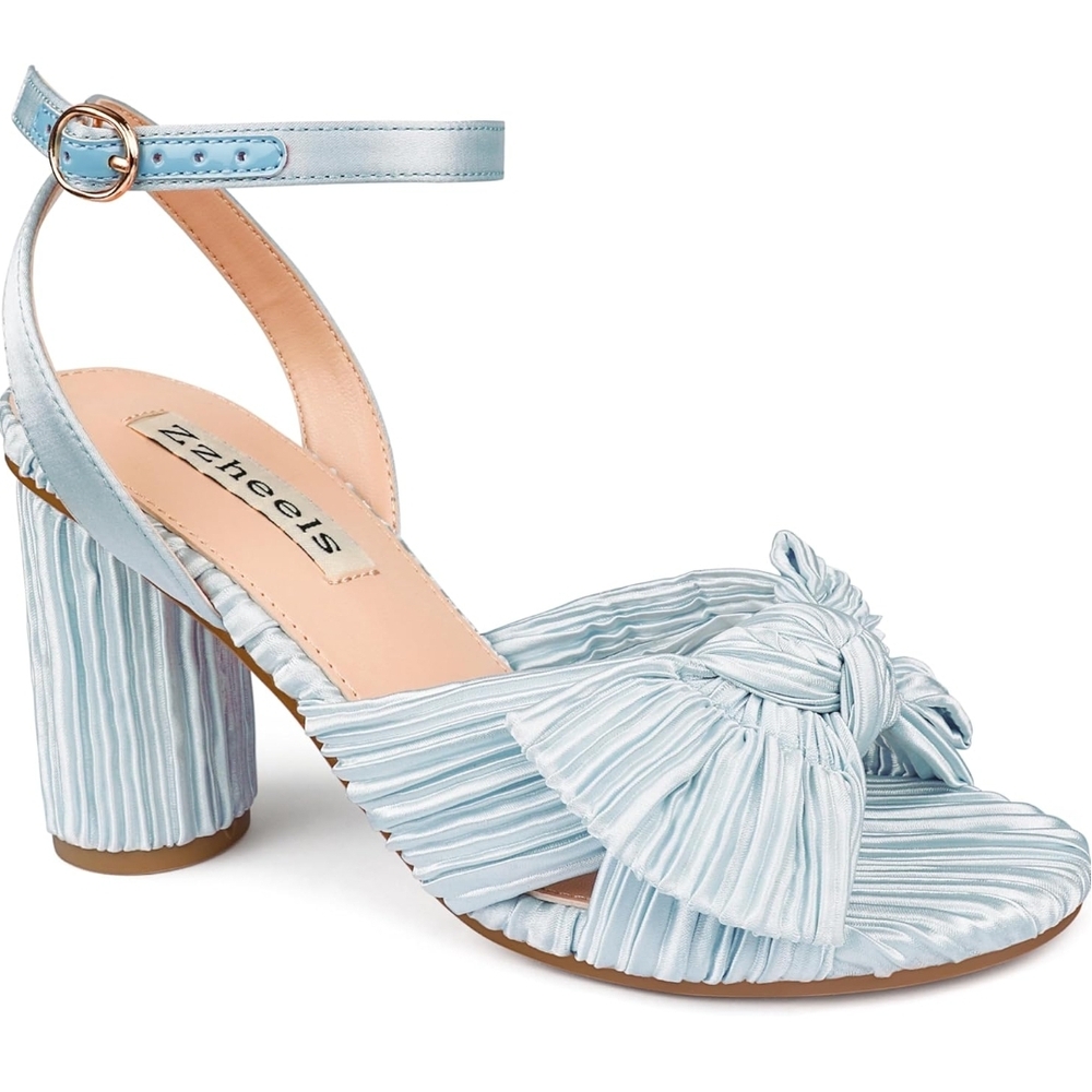 Women's Blue Bow Strappy Satin Sandals